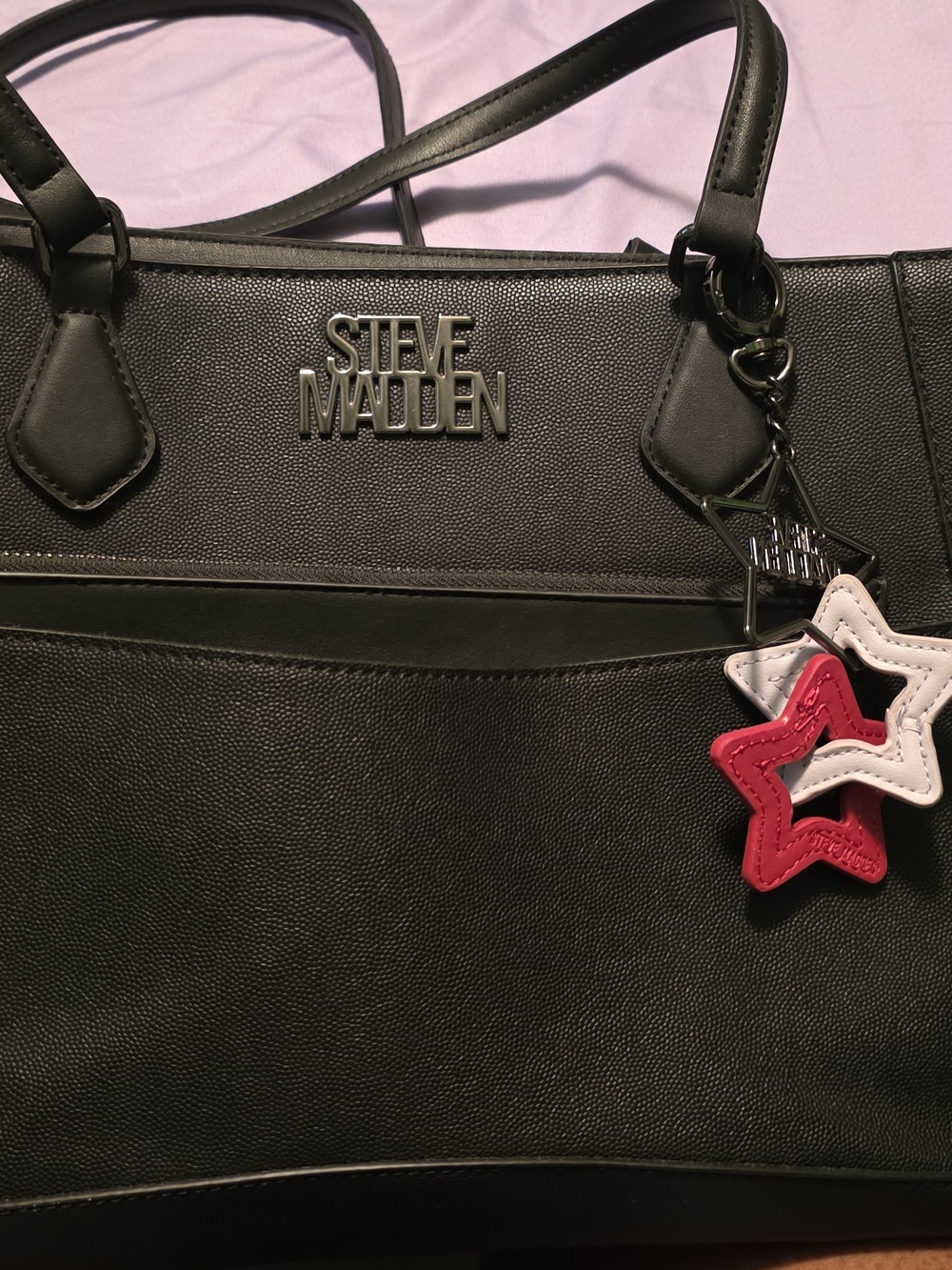 Steve Madden Black Tote with Star Charm Accent
